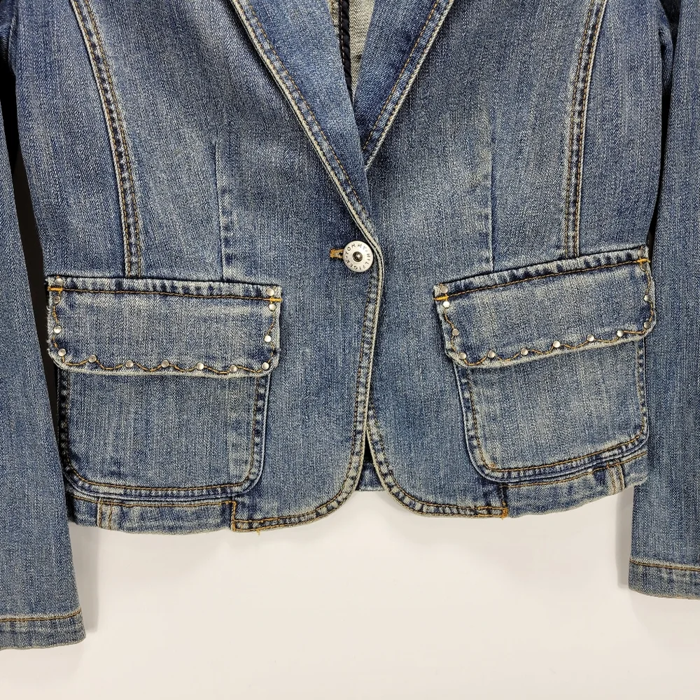 Tommy Hilfiger Vintage Y2K Denim Jean Jacket Women Medium Petite Grunge Punk - Picture 4 of 12